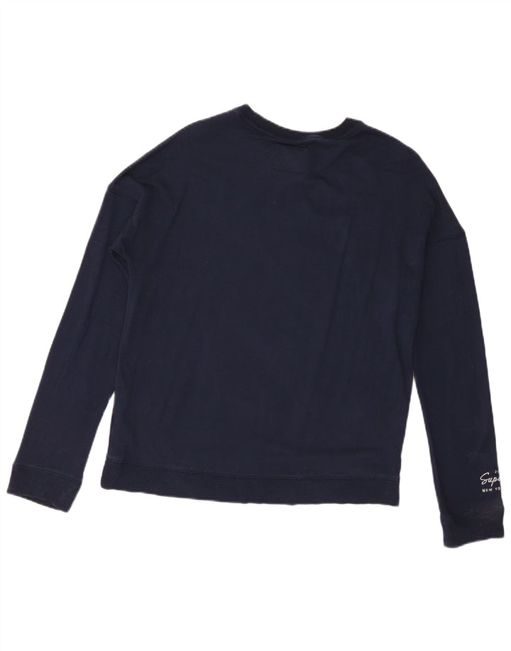 Suéter gráfico feminino Superdry UK 8 pequeno azul marinho viscose