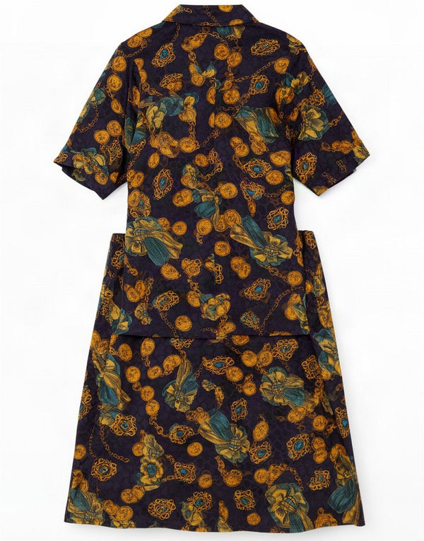 Arianna Womens Abstract Pattern 2 Piece Skirt Set IT 48 XL W30 Navy Blue