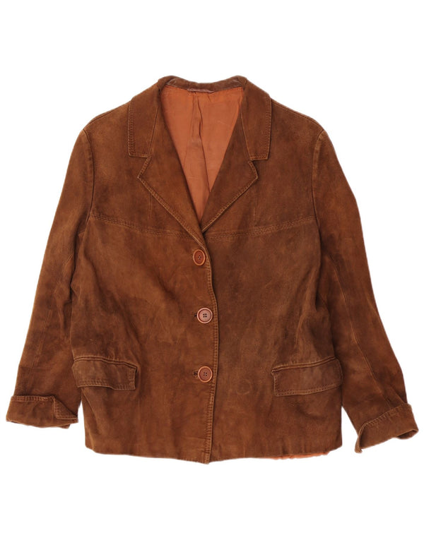 Blazer feminino vintage de camurça com 3 botões tamanho 14 marrom médio clássico