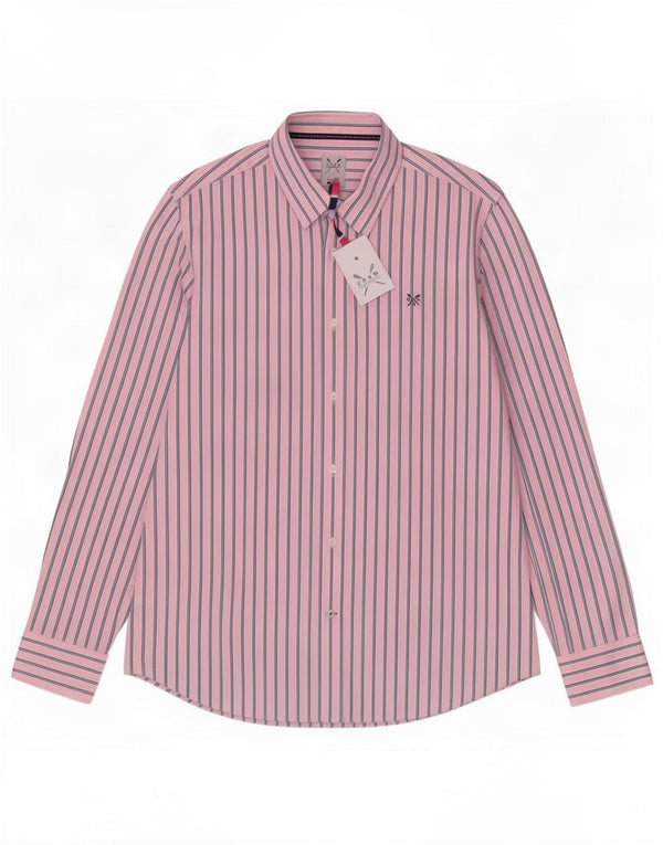 Crew Clothing Camisa masculina clássica de ajuste grande algodão listrado rosa