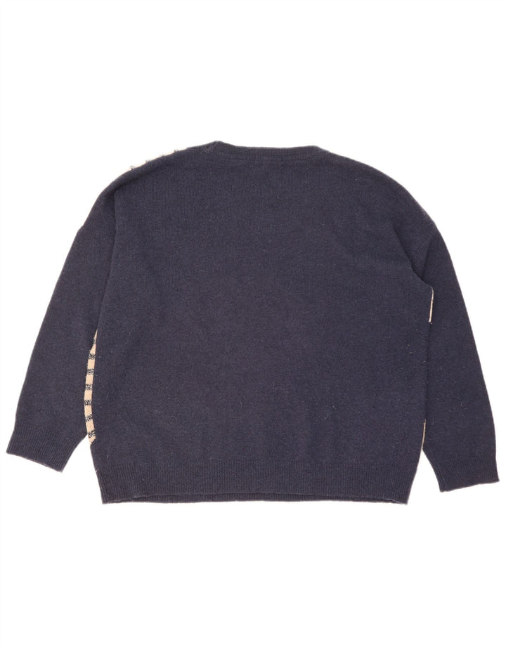 Suéter feminino com gola redonda White Stuff Reino Unido 16 grande azul marinho