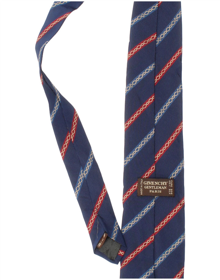 Gravata masculina Givenchy tamanho único azul listrado de seda clássico
