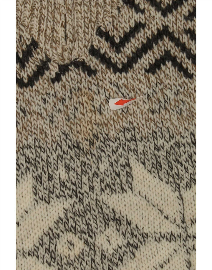 Suéter masculino C&A canda com zíper e gola redonda bege médio Fair Isle acrílico