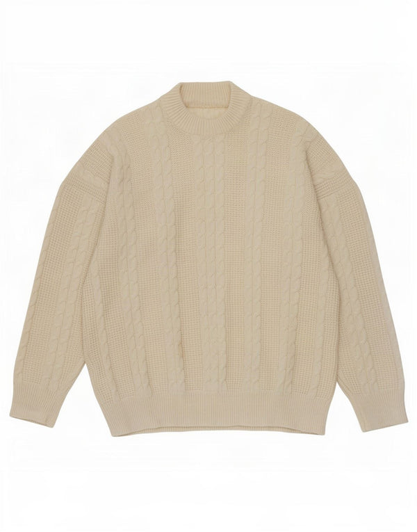 Suéter feminino vintage com gola redonda UK 14 grande off white