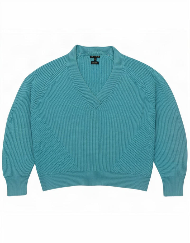 Suéter feminino Massimo Dutti com decote em V grande tamanho Reino Unido 14 azul médio