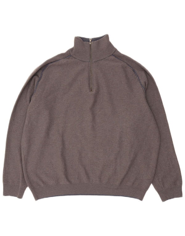 Suéter masculino Hugo Boss Slim Fit com zíper e gola 2XL lã virgem cinza