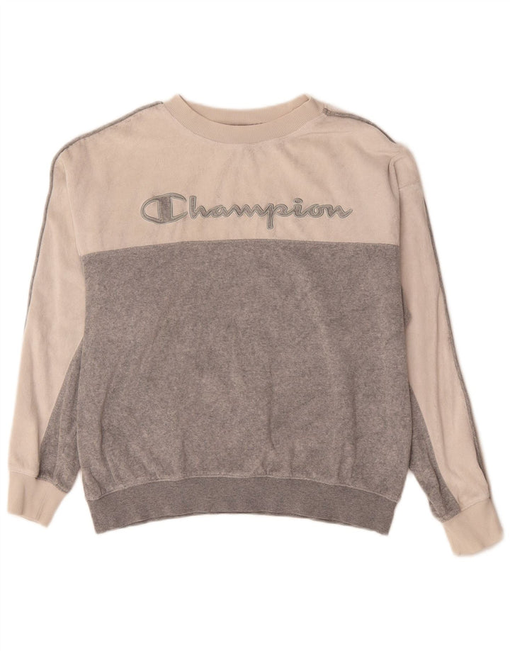 CHAMPION Suéter gráfico feminino Jumper UK 14 Bloco de cores cinza médio