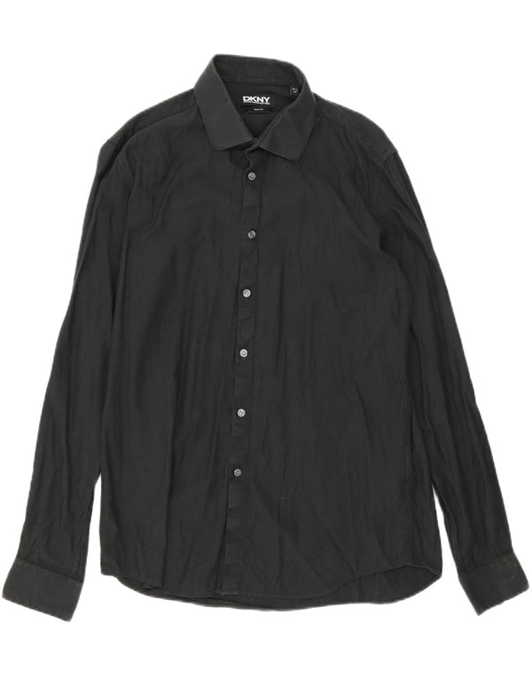 Camisa masculina Dkny Slim Fit tamanho 42 16 1/2 grande algodão preto
