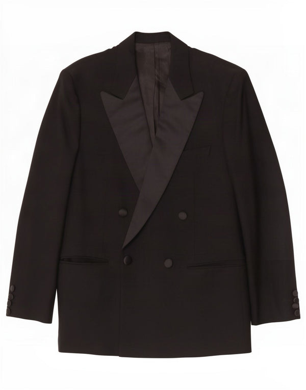 Jaqueta blazer masculina vintage com peito duplo Reino Unido 38 lã virgem preta média