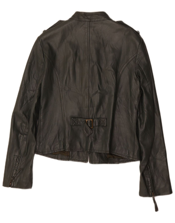 Jaqueta feminina de couro militar Sasch UK 14 grande verde