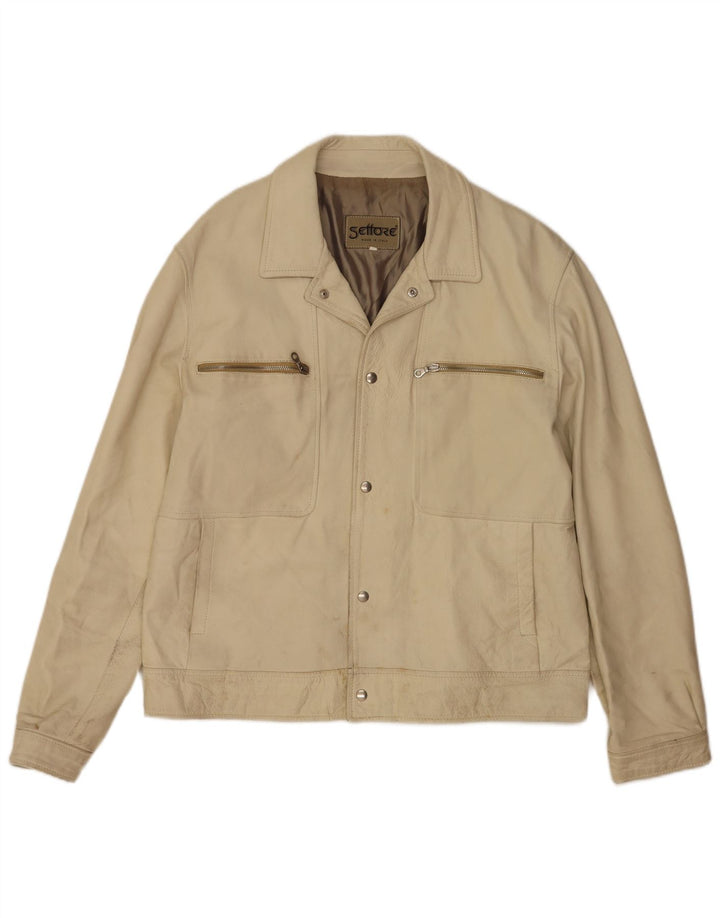 Jaqueta de couro masculina Settore Reino Unido 42 XL Bege