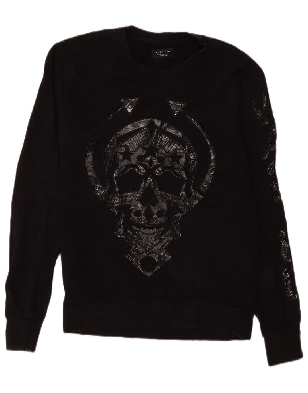 Zara moletom gráfico masculino jumper médio preto poliéster