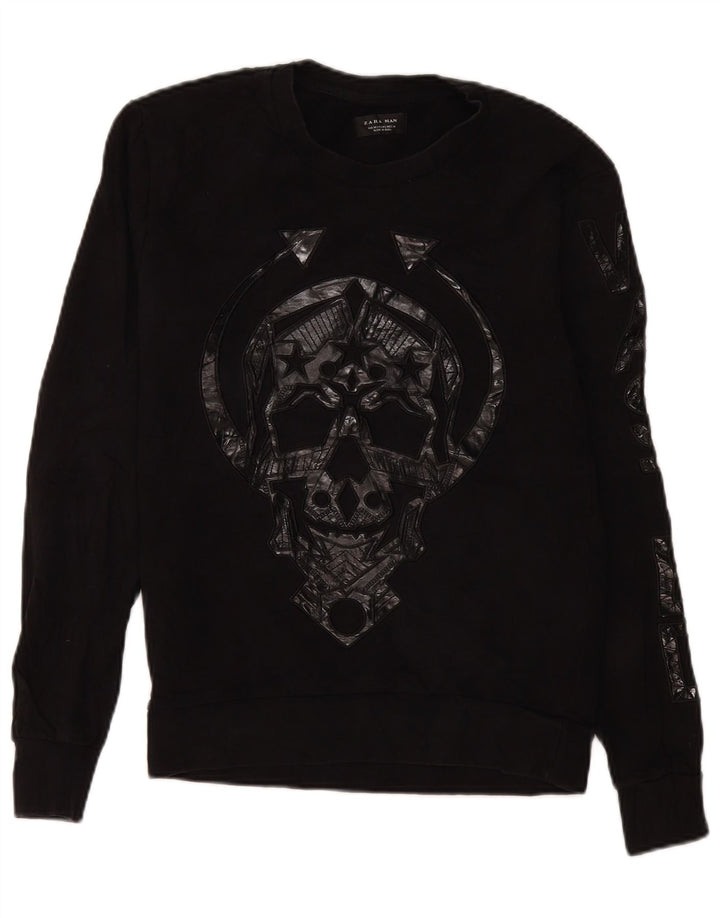 Zara moletom gráfico masculino jumper médio preto poliéster