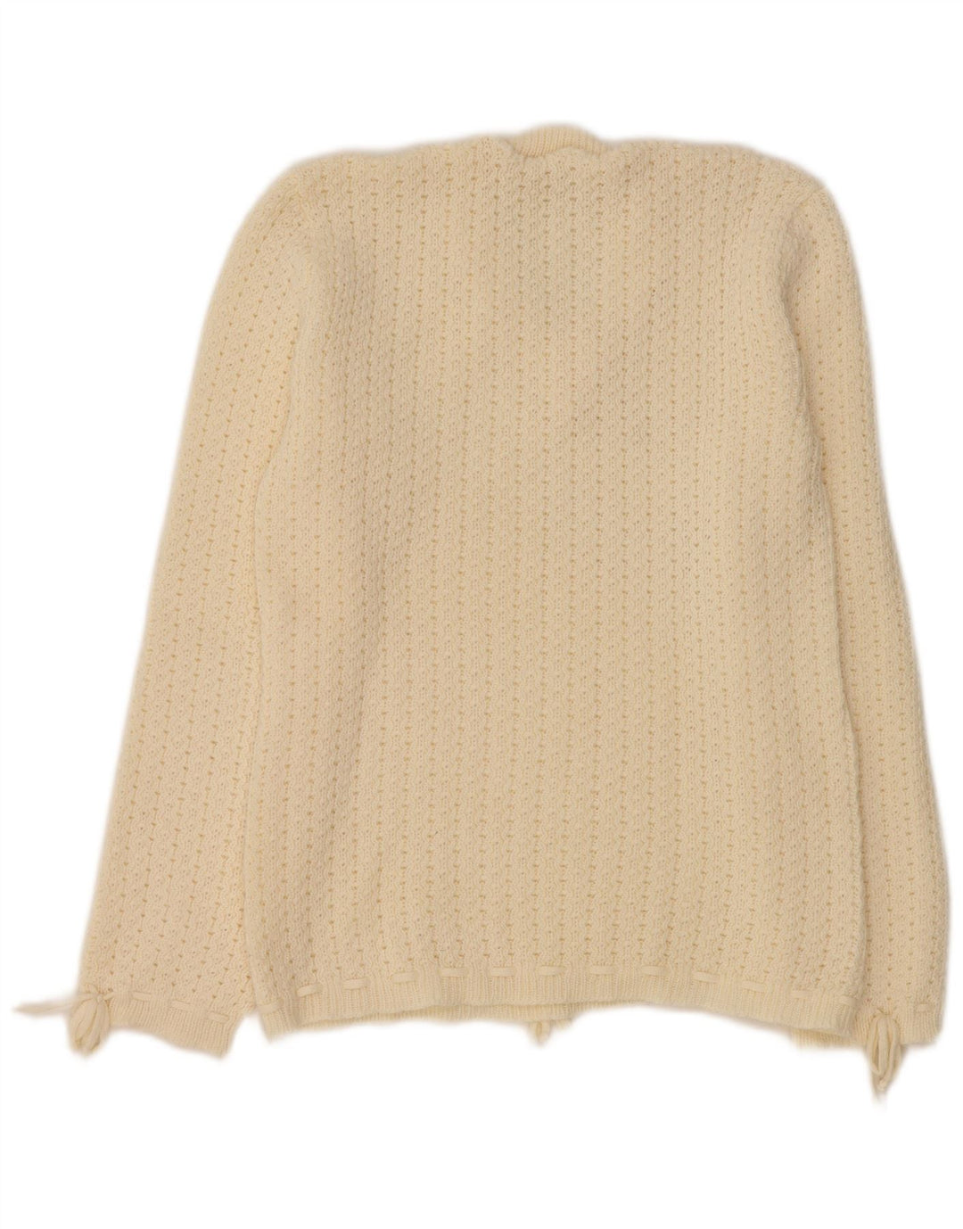 Suéter feminino VINTAGE com decote em V UK 12 médio off white