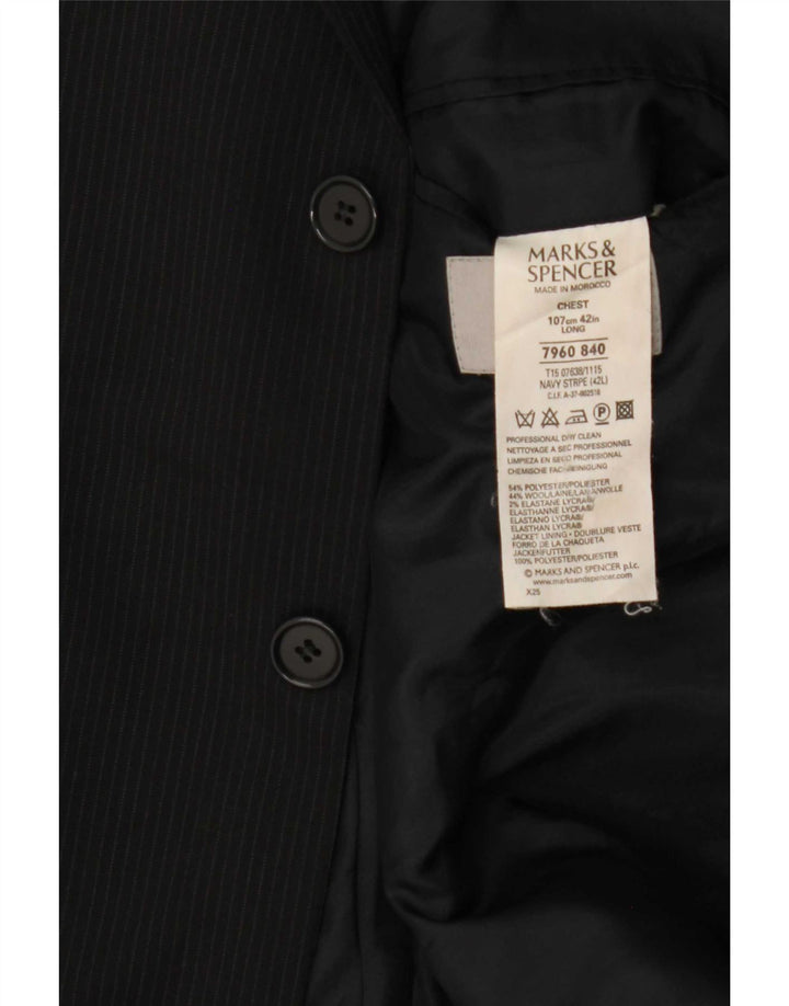 Jaqueta Blazer Masculina Marks & Spencer Reino Unido 42 Grande Azul Marinho Listrado Clássico