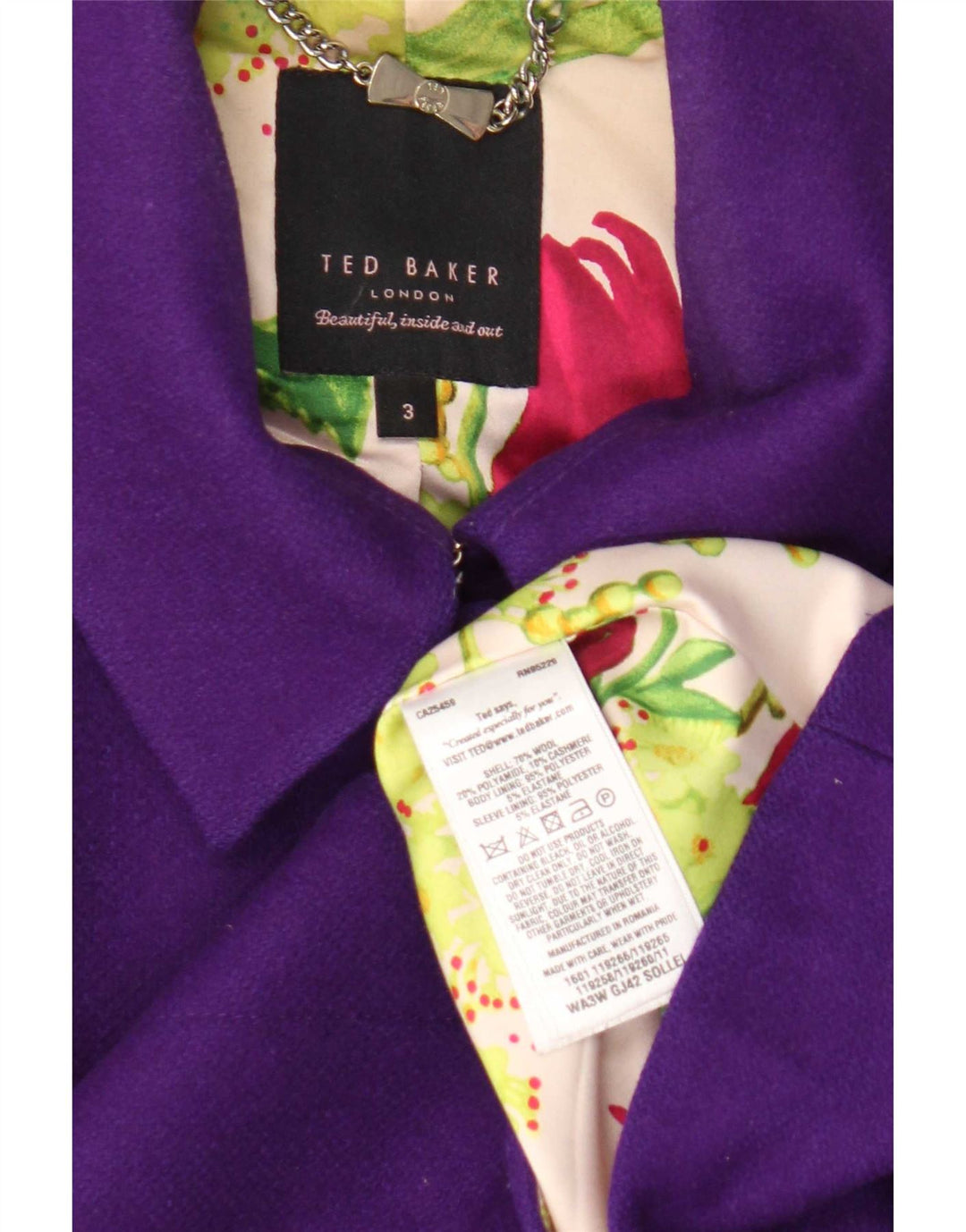 Jaqueta blazer feminina Ted Baker tamanho 3 lã roxa média