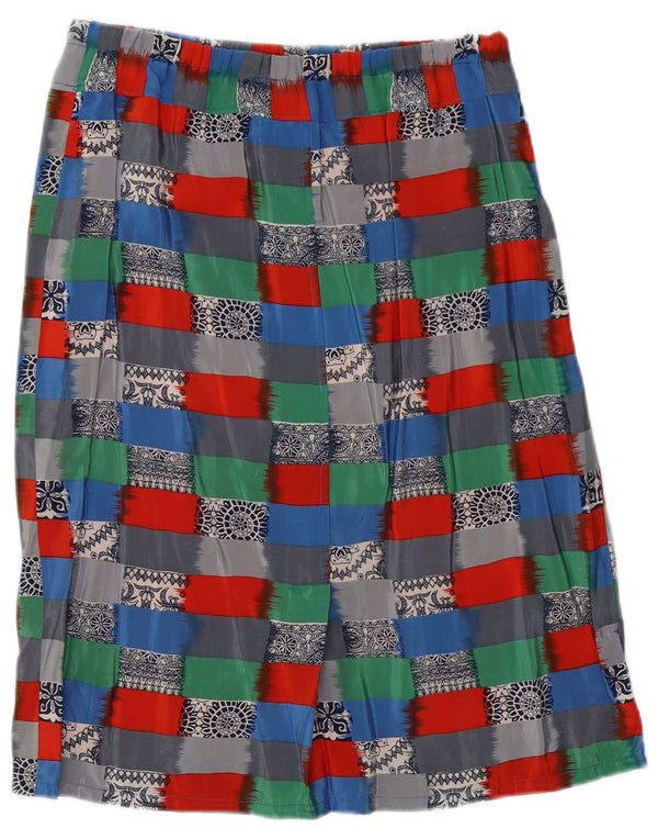Saia reta feminina vintage W30 média multicolorida geométrica