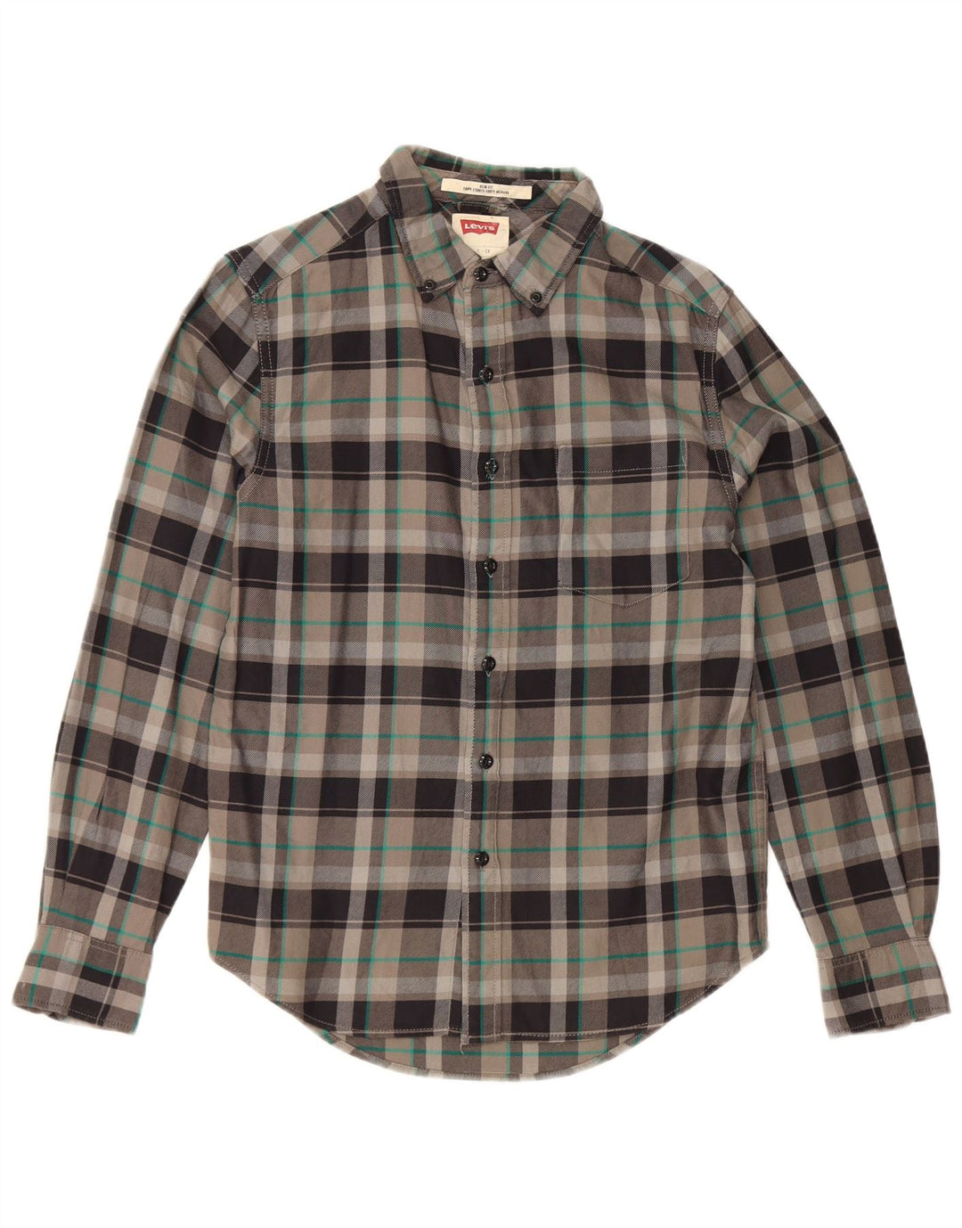 Camisa masculina de flanela Levi's Slim Fit pequena cinza xadrez algodão