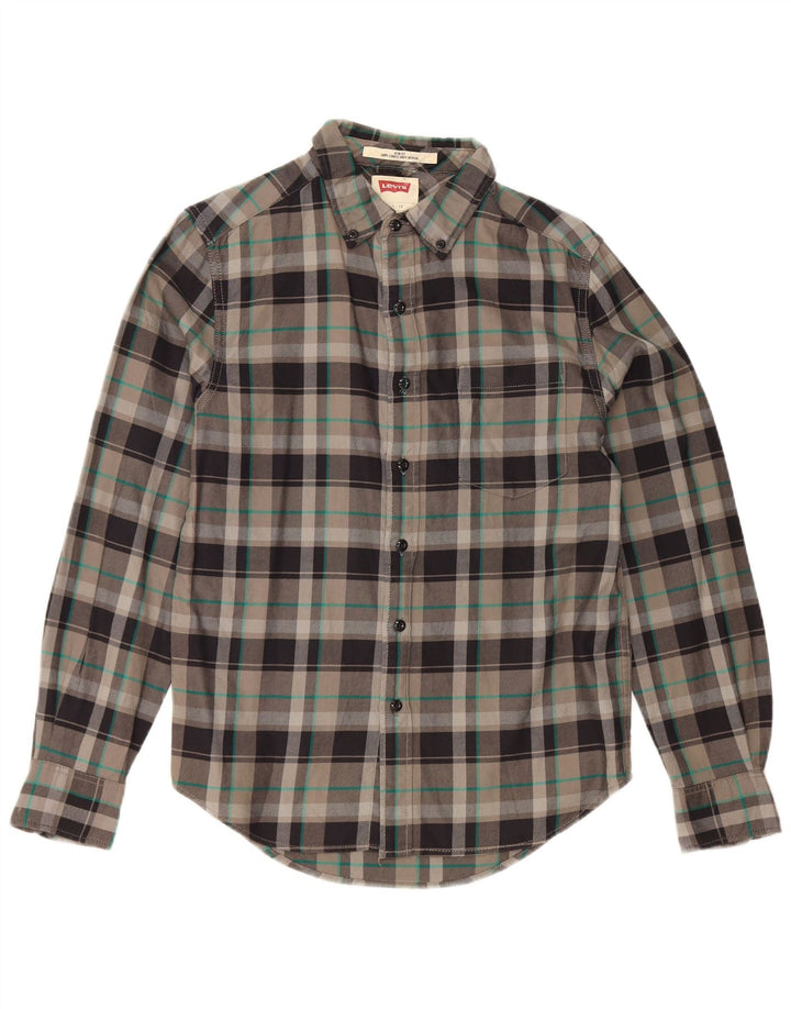 Camisa masculina de flanela Levi's Slim Fit pequena cinza xadrez algodão
