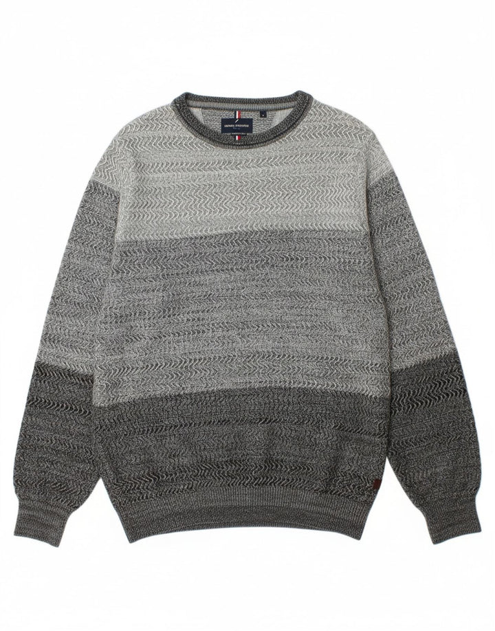 DANIEL HECHTER Suéter masculino com gola redonda, grande algodão chevron cinza