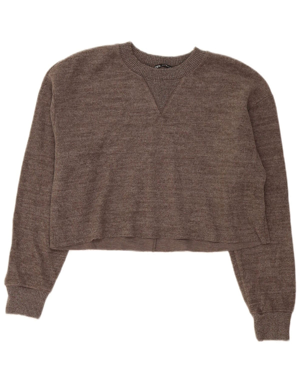 Blusa feminina Zara Top UK 16 grande algodão cinza