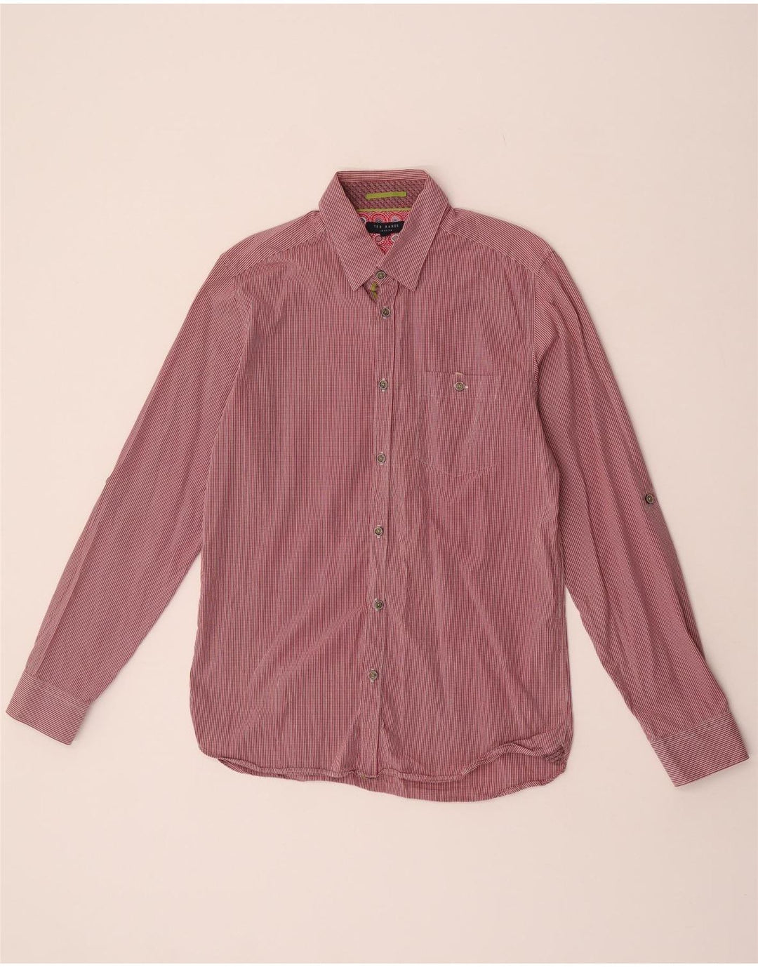 Camisa masculina Ted Baker tamanho 3 médio vermelho algodão guingão