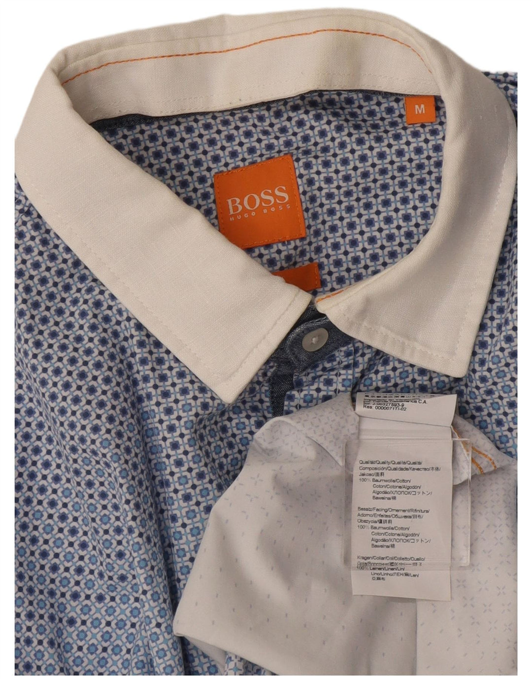 Camisa masculina Hugo Boss algodão geométrico azul médio