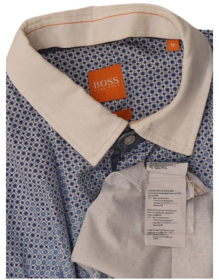 Camisa masculina Hugo Boss algodão geométrico azul médio