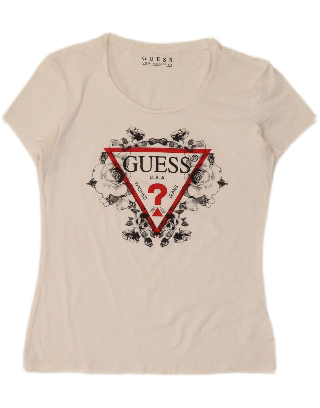 Camiseta feminina Guess com estampa gráfica UK 12 médio branco