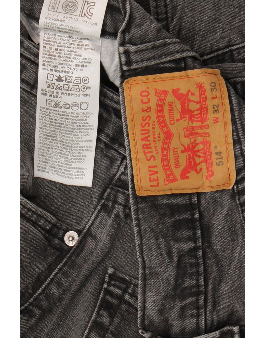 Calça jeans masculina Levi's 514 Straight W32 L30 cinza algodão