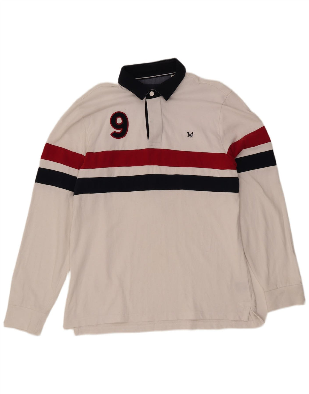 CREW CLOTHING Camisa polo masculina gráfica de rugby grande bloco colorido branco