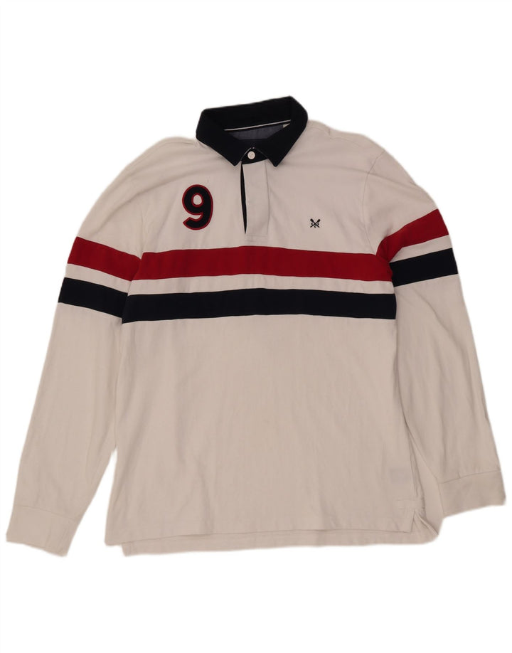 CREW CLOTHING Camisa polo masculina gráfica de rugby grande bloco colorido branco