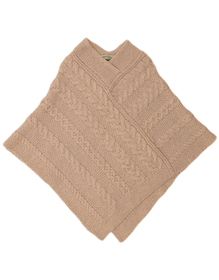Aran Crafts Poncho Jumper feminino grande Reino Unido 10 lã Merino pequena bege