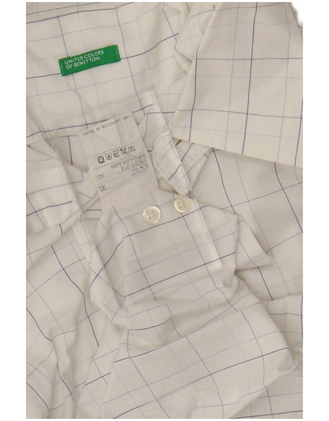Camisa masculina BENETTON XL algodão xadrez branco
