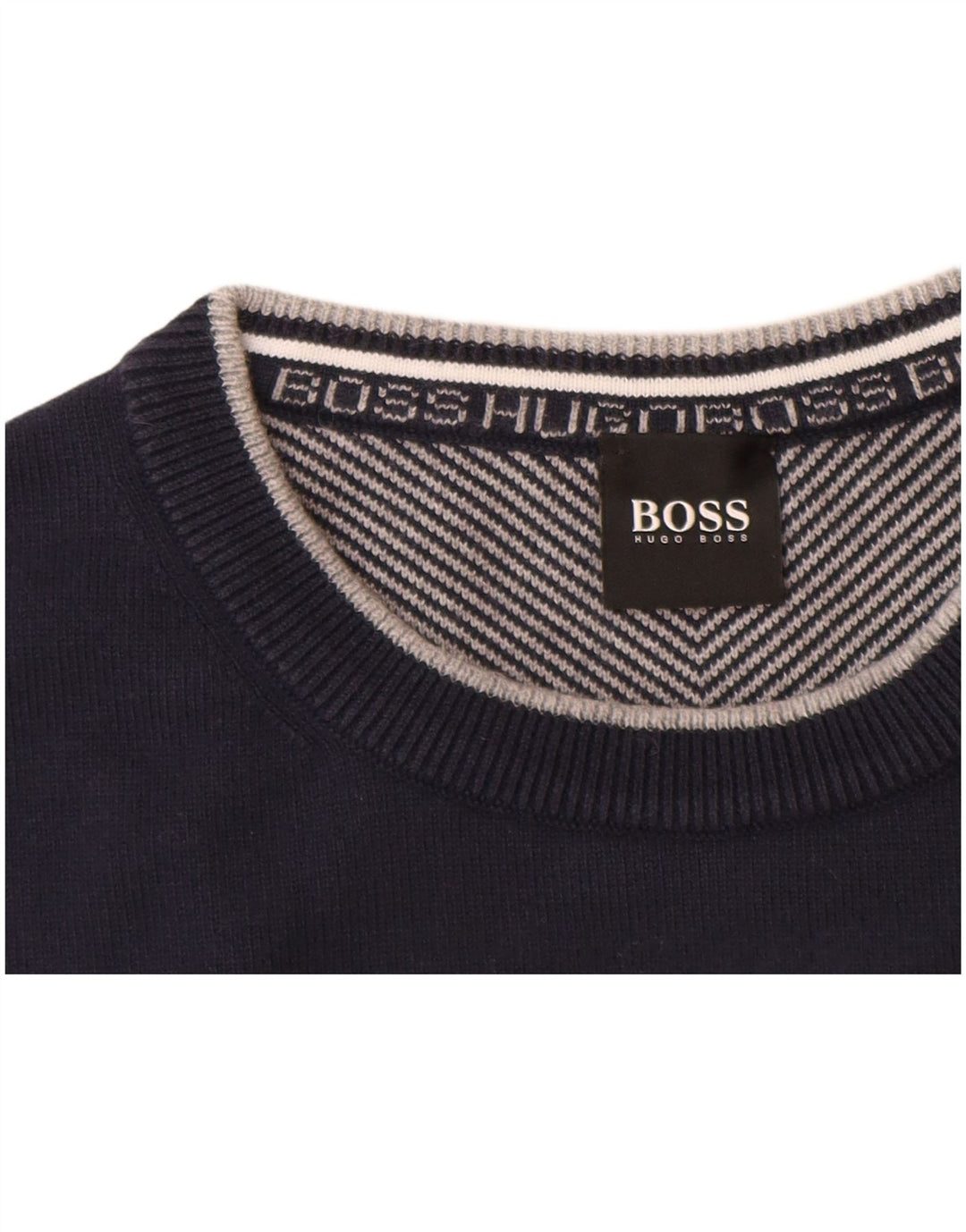 Suéter masculino HUGO BOSS com gola redonda, grande algodão azul marinho