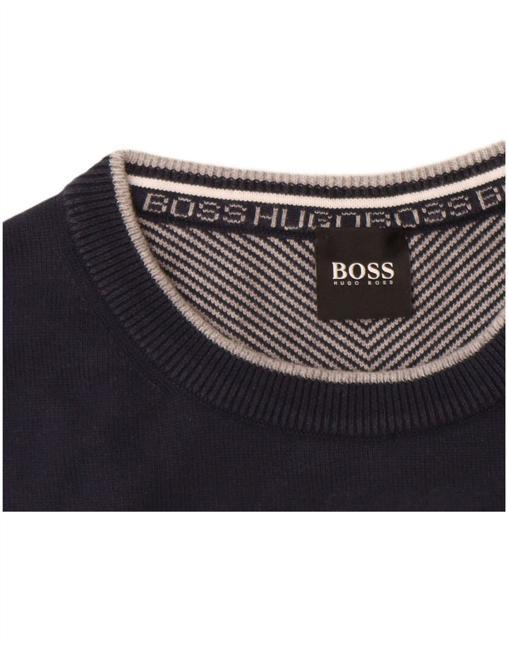 Suéter masculino HUGO BOSS com gola redonda, grande algodão azul marinho