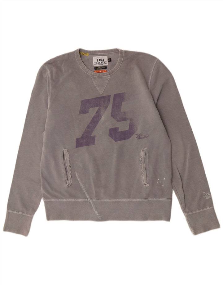 Zara moletom gráfico masculino jumper grande algodão cinza