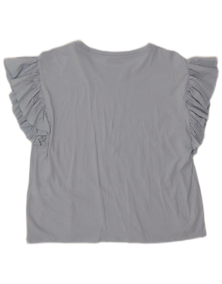 Blusa feminina ZARA UK 12 algodão azul médio