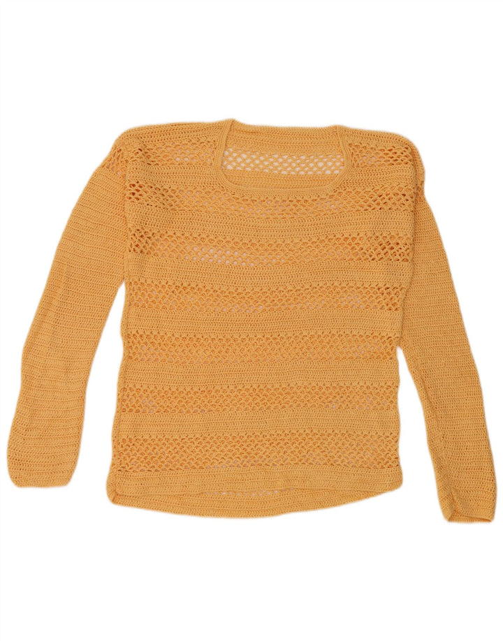 Blusa feminina vintage de crochê top UK 14 grande amarelo