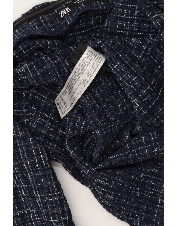 Top feminino Zara com ombro de fora UK 12 poliéster xadrez azul marinho médio