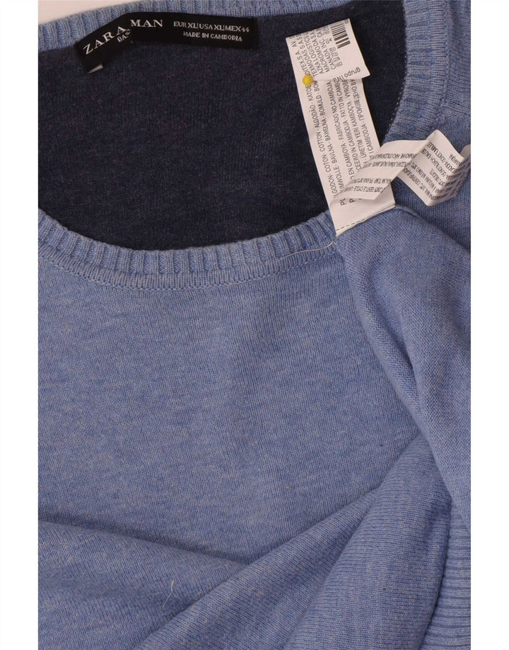 Zara Suéter masculino com gola redonda XL algodão azul