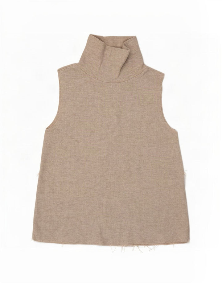 Colete feminino Zara UK 12 poliéster bege médio