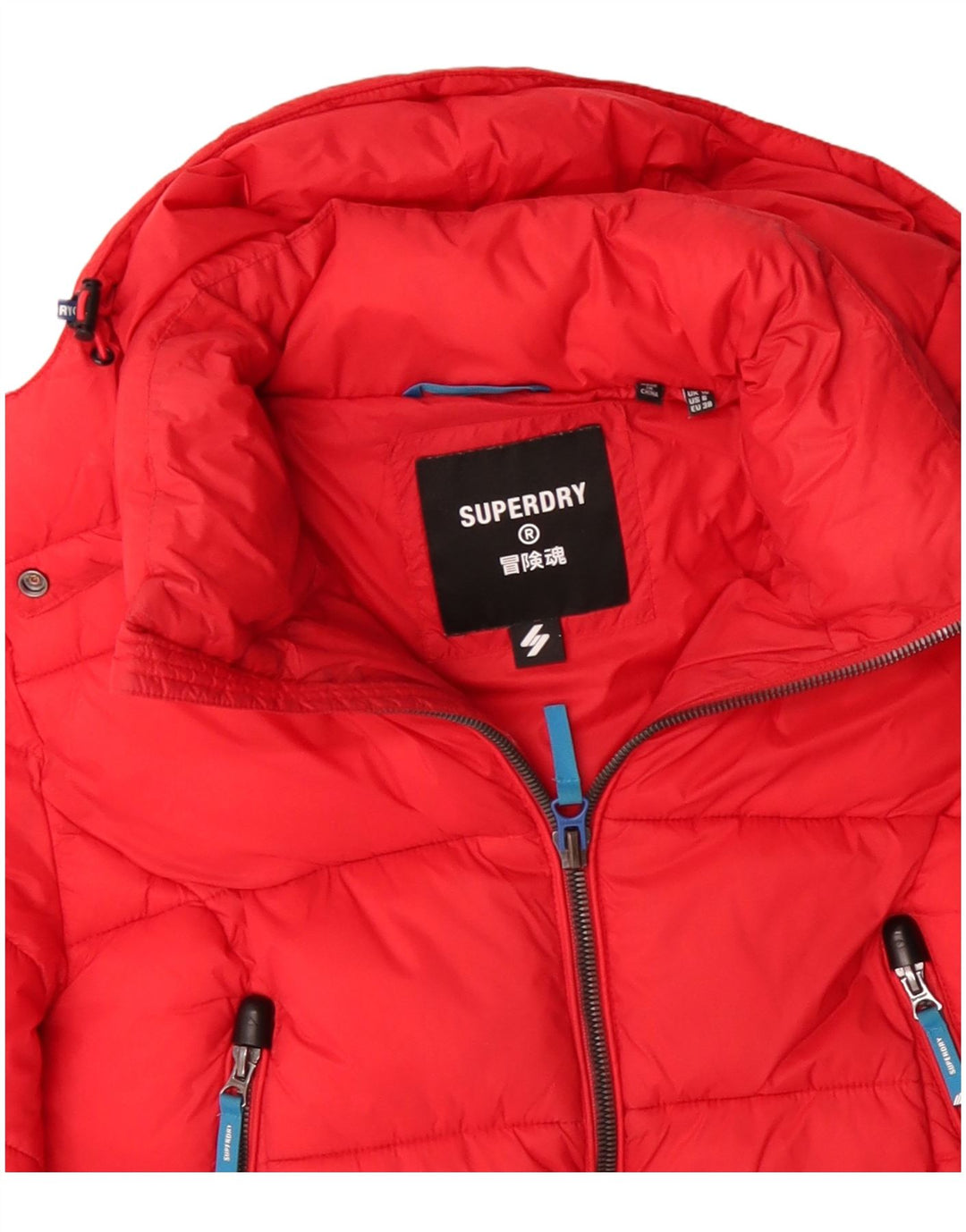 Jaqueta acolchoada feminina SUPERDRY com capuz UK 10 pequeno bloco colorido vermelho