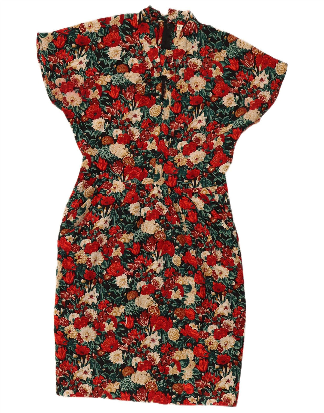 Vestido bainha feminino vintage IT 46 grande seda floral multicolorida