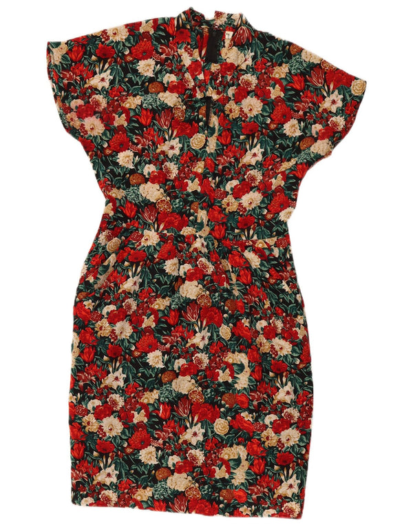 Vestido bainha feminino vintage IT 46 grande seda floral multicolorida