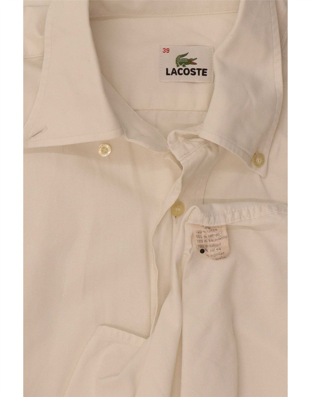 Lacoste Camisa masculina de manga curta tamanho 39 médio algodão branco