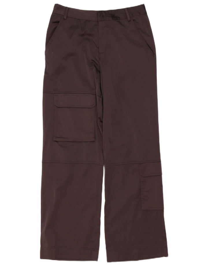 Calça cargo feminina Zara com perna larga, médio W28 L32 marrom poliéster