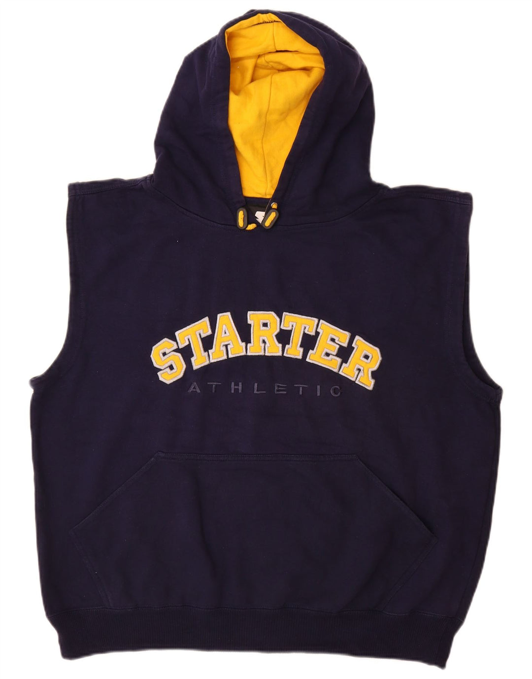 STARTER Suéter masculino com capuz sem mangas gráfico grande algodão azul marinho