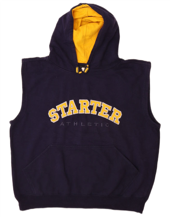 STARTER Suéter masculino com capuz sem mangas gráfico grande algodão azul marinho