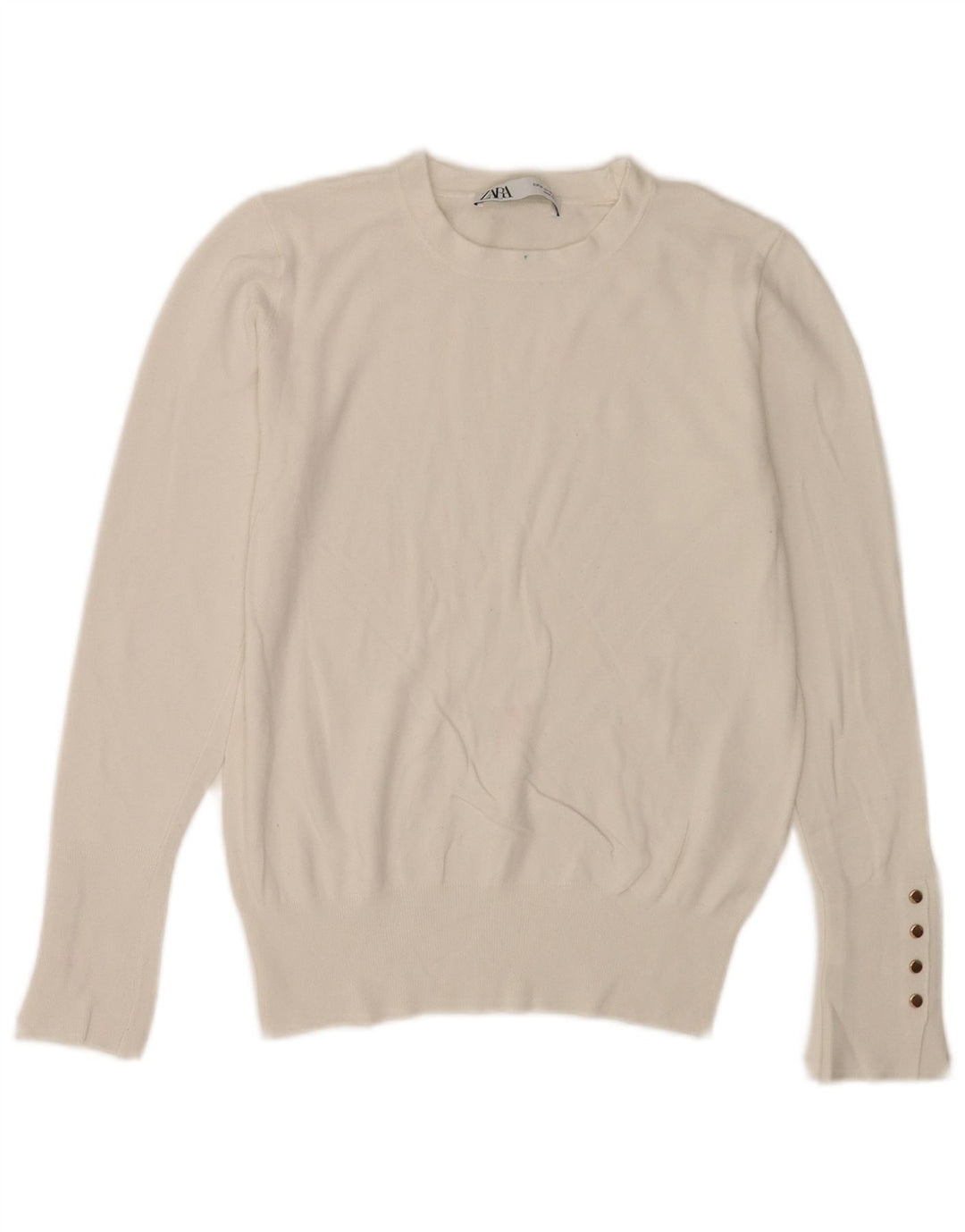 Zara Suéter feminino com gola redonda, Reino Unido 12 Médio Branco